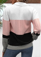 Black Patchwork Striped Long Sleeve Turn Down Collar Sweatshirt | thumb picture 