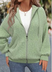 Sage Green Zipper Long Sleeve Hoodie