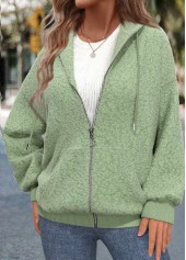 Sage Green Zipper Long Sleeve Hoodie | thumb picture 