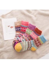 Christmas Multi Color Geometric Print Mid Calf Socks