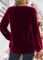 Wine Red Split Long Sleeve Blouse