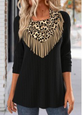 Black Tassel Leopard Long Sleeve T Shirt