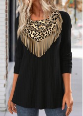 Black Tassel Leopard Long Sleeve T Shirt | thumb picture 