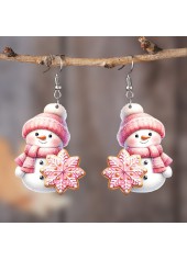 Christmas Snowman Design Pink Snowflake Earrings