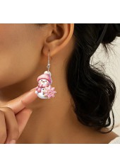 Christmas Snowman Design Pink Snowflake Earrings | thumb picture 