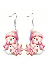 Christmas Snowman Design Pink Snowflake Earrings | thumb picture 