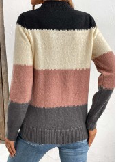 Dusty Pink Patchwork Long Sleeve Stand Collar Sweater | thumb picture 