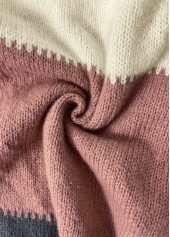 Dusty Pink Patchwork Long Sleeve Stand Collar Sweater | thumb picture 