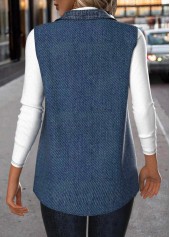Denim Blue Patchwork Sleeveless Shirt Collar Waistcoat | thumb picture 