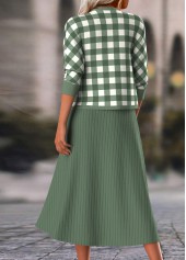 Sage Green Two Piece Plaid Dress and Cardigan | thumb picture 