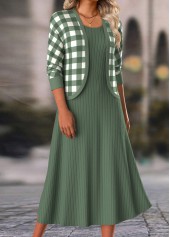 Sage Green Two Piece Plaid Dress and Cardigan | thumb picture 