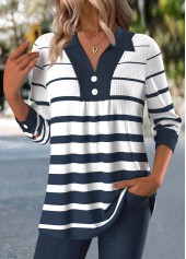 Navy Button Striped Long Sleeve Shirt | thumb picture 