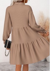 Dark Camel Patchwork Long Sleeve Shirt Collar Dress | thumb picture 