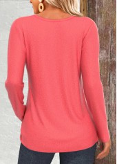 Coral Tuck Stitch Long Sleeve Round Neck T Shirt | thumb picture 