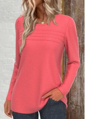 Coral Tuck Stitch Long Sleeve Round Neck T Shirt | thumb picture 