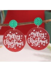 Christmas Letter Red Round Design Earrings