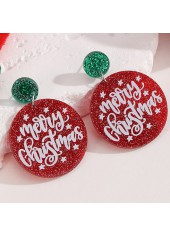 Christmas Letter Red Round Design Earrings