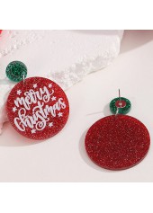 Christmas Letter Red Round Design Earrings
