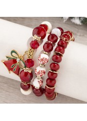 Christmas Beaded Red Bow Glass Bracelet Set
