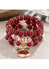 Christmas Beaded Red Bow Glass Bracelet Set | thumb picture 