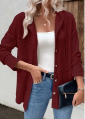 Wine Red Patchwork Long Sleeve Hoodie | thumb picture 