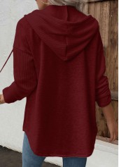 Wine Red Patchwork Long Sleeve Hoodie | thumb picture 