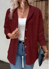 Wine Red Patchwork Long Sleeve Hoodie