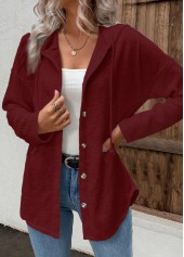 Wine Red Patchwork Long Sleeve Hoodie | thumb picture 