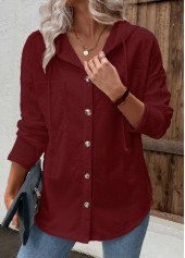 Wine Red Patchwork Long Sleeve Hoodie | thumb picture 