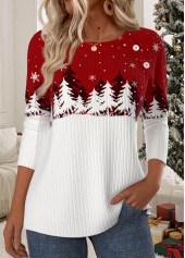 Christmas Wine Red Button Long Sleeve T Shirt