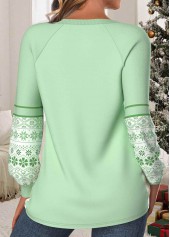 Christmas Light Green Patchwork Long Sleeve Round Neck Sweatshirt | thumb picture 