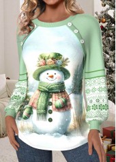 Christmas Light Green Patchwork Long Sleeve Round Neck Sweatshirt | thumb picture 