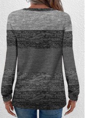 Dark Grey Button Long Sleeve Round Neck T Shirt | thumb picture 