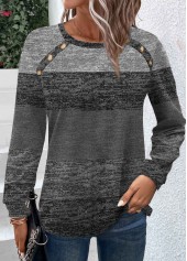 Dark Grey Button Long Sleeve Round Neck T Shirt | thumb picture 
