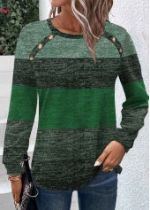 Green Button Long Sleeve Round Neck T Shirt | thumb picture 