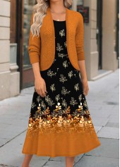 Terracotta Two Piece Floral Print Dress and Cardigan