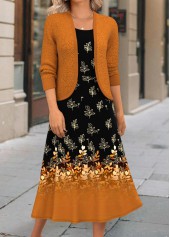 Terracotta Two Piece Floral Print Dress and Cardigan | thumb picture 