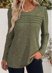 Olive Green Long Sleeve Round Neck T Shirt