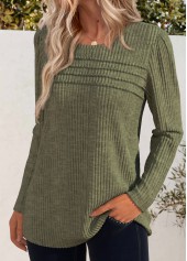 Olive Green Long Sleeve Round Neck T Shirt | thumb picture 