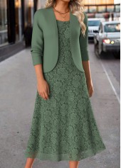 Sage Green Two Piece Long Sleeve Dress and Cardigan