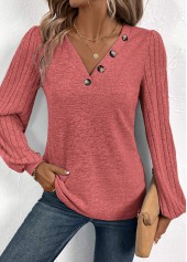 Dusty Pink Patchwork Long Sleeve V Neck Sweatshirt | thumb picture 