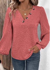 Dusty Pink Patchwork Long Sleeve V Neck Sweatshirt | thumb picture 
