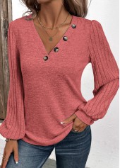 Dusty Pink Patchwork Long Sleeve V Neck Sweatshirt | thumb picture 