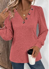 Dusty Pink Patchwork Long Sleeve V Neck Sweatshirt | thumb picture 