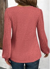 Dusty Pink Patchwork Long Sleeve V Neck Sweatshirt | thumb picture 