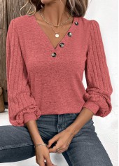 Dusty Pink Patchwork Long Sleeve V Neck Sweatshirt | thumb picture 