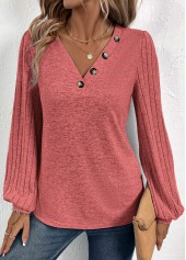 Dusty Pink Patchwork Long Sleeve V Neck Sweatshirt | thumb picture 