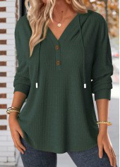 Blackish Green Button Long Sleeve Hoodie