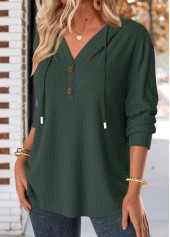 Blackish Green Button Long Sleeve Hoodie | thumb picture 