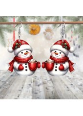 Christmas Snowman Print Red Acrylic Earrings